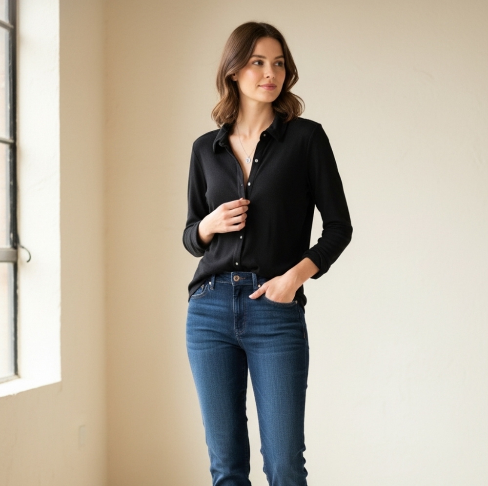 Michael Stars Black Collared Button-Down Sweater/Cardigan